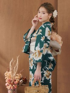 画像5: 【即日発送】グリーン×牡丹浴衣 【浴衣3点セット 浴衣/帯/下駄】 [YMT] (5)