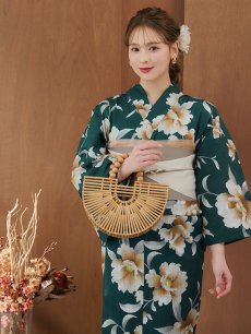 画像7: 【即日発送】グリーン×牡丹浴衣 【浴衣3点セット 浴衣/帯/下駄】 [YMT] (7)