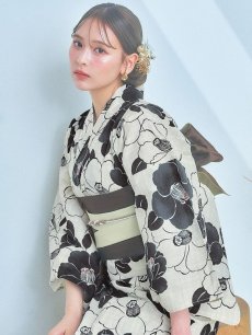 画像1: 【即日発送】モノトーン大正モダン浴衣 【浴衣3点セット 浴衣/帯/下駄】 [YMT] (1)