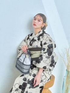 画像11: 【即日発送】モノトーン大正モダン浴衣 【浴衣3点セット 浴衣/帯/下駄】 [YMT] (11)