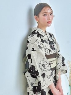 画像13: 【即日発送】モノトーン大正モダン浴衣 【浴衣3点セット 浴衣/帯/下駄】 [YMT] (13)