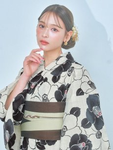 画像14: 【即日発送】モノトーン大正モダン浴衣 【浴衣3点セット 浴衣/帯/下駄】 [YMT] (14)