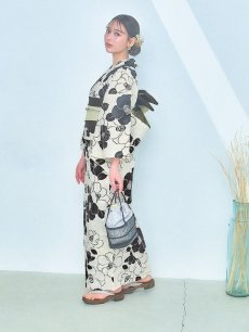 画像15: 【即日発送】モノトーン大正モダン浴衣 【浴衣3点セット 浴衣/帯/下駄】 [YMT] (15)