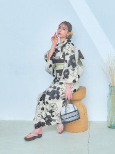 画像16: 【即日発送】モノトーン大正モダン浴衣 【浴衣3点セット 浴衣/帯/下駄】 [YMT] (16)