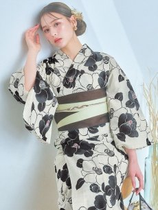 画像2: 【即日発送】モノトーン大正モダン浴衣 【浴衣3点セット 浴衣/帯/下駄】 [YMT] (2)