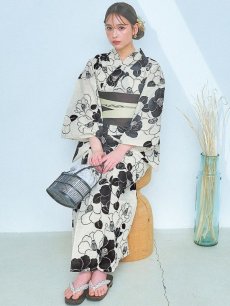 画像3: 【即日発送】モノトーン大正モダン浴衣 【浴衣3点セット 浴衣/帯/下駄】 [YMT] (3)