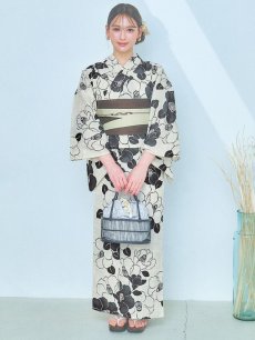 画像4: 【即日発送】モノトーン大正モダン浴衣 【浴衣3点セット 浴衣/帯/下駄】 [YMT] (4)