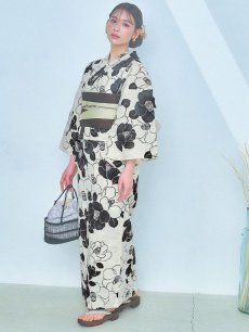 画像5: 【即日発送】モノトーン大正モダン浴衣 【浴衣3点セット 浴衣/帯/下駄】 [YMT] (5)