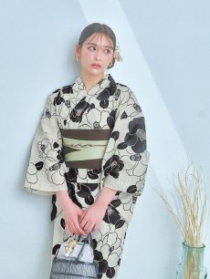 画像6: 【即日発送】モノトーン大正モダン浴衣 【浴衣3点セット 浴衣/帯/下駄】 [YMT] (6)