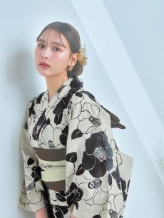 画像7: 【即日発送】モノトーン大正モダン浴衣 【浴衣3点セット 浴衣/帯/下駄】 [YMT] (7)