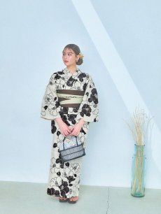 画像8: 【即日発送】モノトーン大正モダン浴衣 【浴衣3点セット 浴衣/帯/下駄】 [YMT] (8)