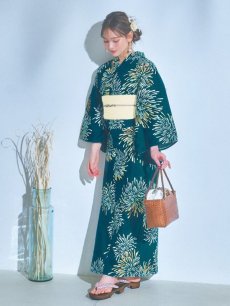 画像13: 【即日発送】エメラルドグリーン×花火浴衣 【浴衣3点セット 浴衣/帯/下駄】 [YMT] (13)