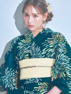 画像15: 【即日発送】エメラルドグリーン×花火浴衣 【浴衣3点セット 浴衣/帯/下駄】 [YMT] (15)