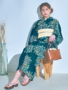 画像6: 【即日発送】エメラルドグリーン×花火浴衣 【浴衣3点セット 浴衣/帯/下駄】 [YMT] (6)