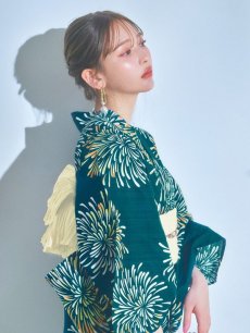 画像9: 【即日発送】エメラルドグリーン×花火浴衣 【浴衣3点セット 浴衣/帯/下駄】 [YMT] (9)