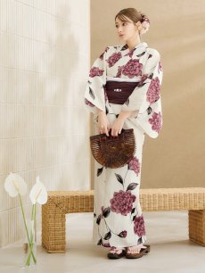 画像11: 【即日発送】 パープルレッドダリア柄浴衣 【浴衣3点セット 浴衣/帯/下駄】 [YMT] (11)