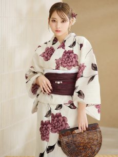 画像12: 【即日発送】 パープルレッドダリア柄浴衣 【浴衣3点セット 浴衣/帯/下駄】 [YMT] (12)