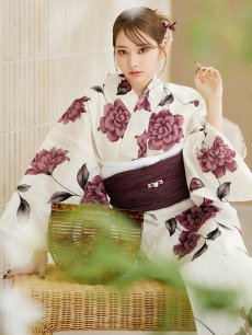 画像1: 【即日発送】 パープルレッドダリア柄浴衣 【浴衣3点セット 浴衣/帯/下駄】 [YMT] (1)