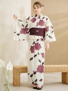 画像4: 【即日発送】 パープルレッドダリア柄浴衣 【浴衣3点セット 浴衣/帯/下駄】 [YMT] (4)