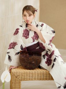 画像5: 【即日発送】 パープルレッドダリア柄浴衣 【浴衣3点セット 浴衣/帯/下駄】 [YMT] (5)