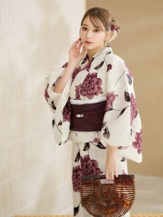 画像6: 【即日発送】 パープルレッドダリア柄浴衣 【浴衣3点セット 浴衣/帯/下駄】 [YMT] (6)