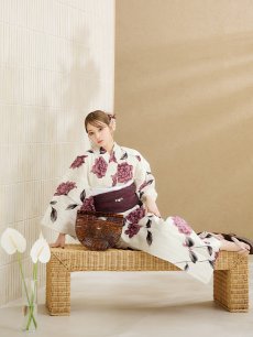 画像8: 【即日発送】 パープルレッドダリア柄浴衣 【浴衣3点セット 浴衣/帯/下駄】 [YMT] (8)