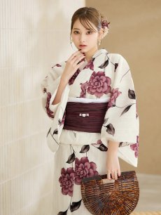 画像9: 【即日発送】 パープルレッドダリア柄浴衣 【浴衣3点セット 浴衣/帯/下駄】 [YMT] (9)