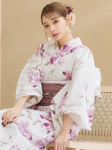 画像10: 【即日発送】パープルピンクフラワー浴衣 【浴衣3点セット 浴衣/帯/下駄】 [YMT] (10)