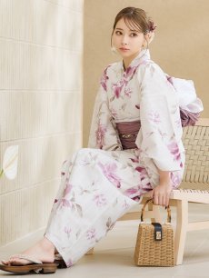 画像11: 【即日発送】パープルピンクフラワー浴衣 【浴衣3点セット 浴衣/帯/下駄】 [YMT] (11)