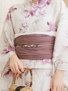 画像15: 【即日発送】パープルピンクフラワー浴衣 【浴衣3点セット 浴衣/帯/下駄】 [YMT] (15)