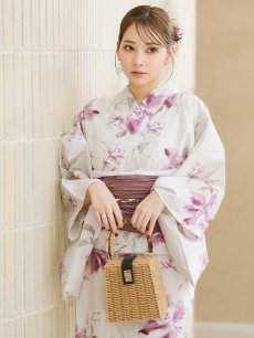 画像5: 【即日発送】パープルピンクフラワー浴衣 【浴衣3点セット 浴衣/帯/下駄】 [YMT] (5)