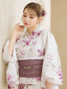 画像6: 【即日発送】パープルピンクフラワー浴衣 【浴衣3点セット 浴衣/帯/下駄】 [YMT] (6)