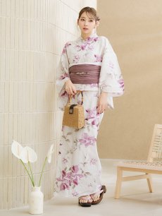 画像7: 【即日発送】パープルピンクフラワー浴衣 【浴衣3点セット 浴衣/帯/下駄】 [YMT] (7)