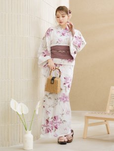 画像8: 【即日発送】パープルピンクフラワー浴衣 【浴衣3点セット 浴衣/帯/下駄】 [YMT] (8)