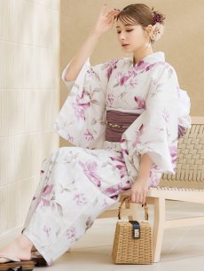 画像9: 【即日発送】パープルピンクフラワー浴衣 【浴衣3点セット 浴衣/帯/下駄】 [YMT] (9)