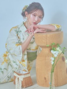 画像1: 【即日発送！】レモンフラワー浴衣 【浴衣3点セット 浴衣/帯/下駄】 [YMT] (1)