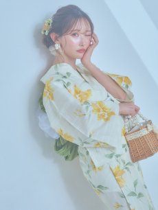 画像16: 【即日発送！】レモンフラワー浴衣 【浴衣3点セット 浴衣/帯/下駄】 [YMT] (16)