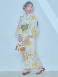 画像2: 【即日発送！】レモンフラワー浴衣 【浴衣3点セット 浴衣/帯/下駄】 [YMT] (2)