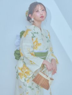 画像3: 【即日発送！】レモンフラワー浴衣 【浴衣3点セット 浴衣/帯/下駄】 [YMT] (3)