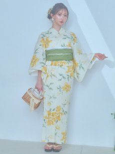 画像4: 【即日発送！】レモンフラワー浴衣 【浴衣3点セット 浴衣/帯/下駄】 [YMT] (4)