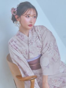 画像10: 【即日発送】くすみカラー×パープルダリア浴衣 【浴衣3点セット 浴衣/帯/下駄】 [YMT] (10)