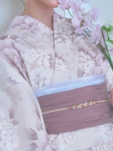 画像15: 【即日発送】くすみカラー×パープルダリア浴衣 【浴衣3点セット 浴衣/帯/下駄】 [YMT] (15)