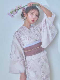 画像2: 【即日発送】くすみカラー×パープルダリア浴衣 【浴衣3点セット 浴衣/帯/下駄】 [YMT] (2)