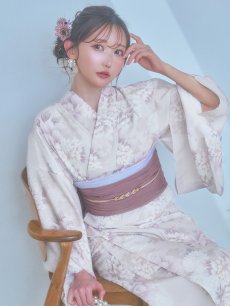 画像3: 【即日発送】くすみカラー×パープルダリア浴衣 【浴衣3点セット 浴衣/帯/下駄】 [YMT] (3)