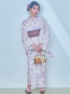 画像4: 【即日発送】くすみカラー×パープルダリア浴衣 【浴衣3点セット 浴衣/帯/下駄】 [YMT] (4)