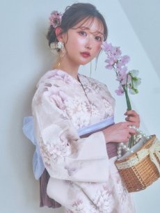 画像5: 【即日発送】くすみカラー×パープルダリア浴衣 【浴衣3点セット 浴衣/帯/下駄】 [YMT] (5)