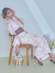 画像6: 【即日発送】くすみカラー×パープルダリア浴衣 【浴衣3点セット 浴衣/帯/下駄】 [YMT] (6)