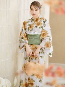 画像2: 【即日発送】水彩向日葵浴衣 【浴衣3点セット 浴衣/帯/下駄】 [YMT] (2)
