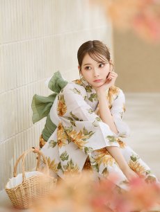 画像3: 【即日発送】水彩向日葵浴衣 【浴衣3点セット 浴衣/帯/下駄】 [YMT] (3)