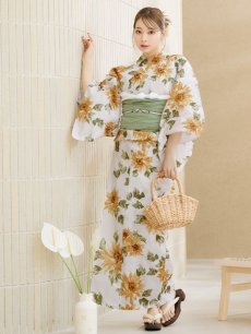 画像4: 【即日発送】水彩向日葵浴衣 【浴衣3点セット 浴衣/帯/下駄】 [YMT] (4)